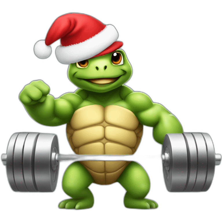 Bodybuilder turtle pumping iron in Santa hat  emoji