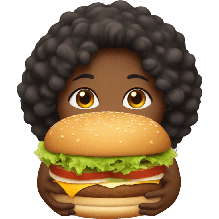 a fat afroamerican woman holding a burger emoji