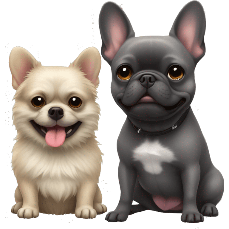 dark gray french bulldog happy alongside a pomeranian, best friends emoji