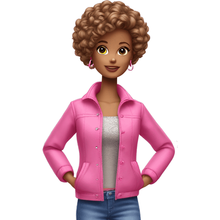 Curly Brown short hair barbie full body pink clouth emoji