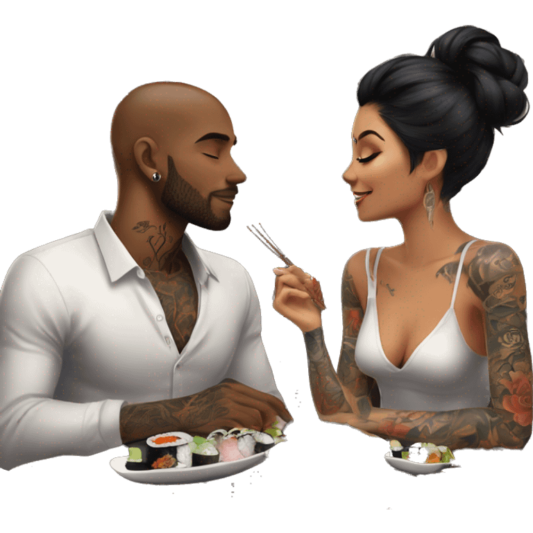 Romantic sushi dinner date for beautiful tattooed couple emoji