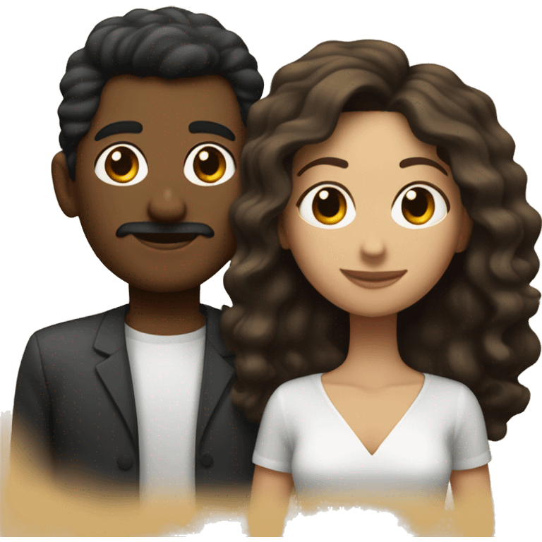 Un chico moreno con pelo negro y una chica blanca con pelo castaño emoji