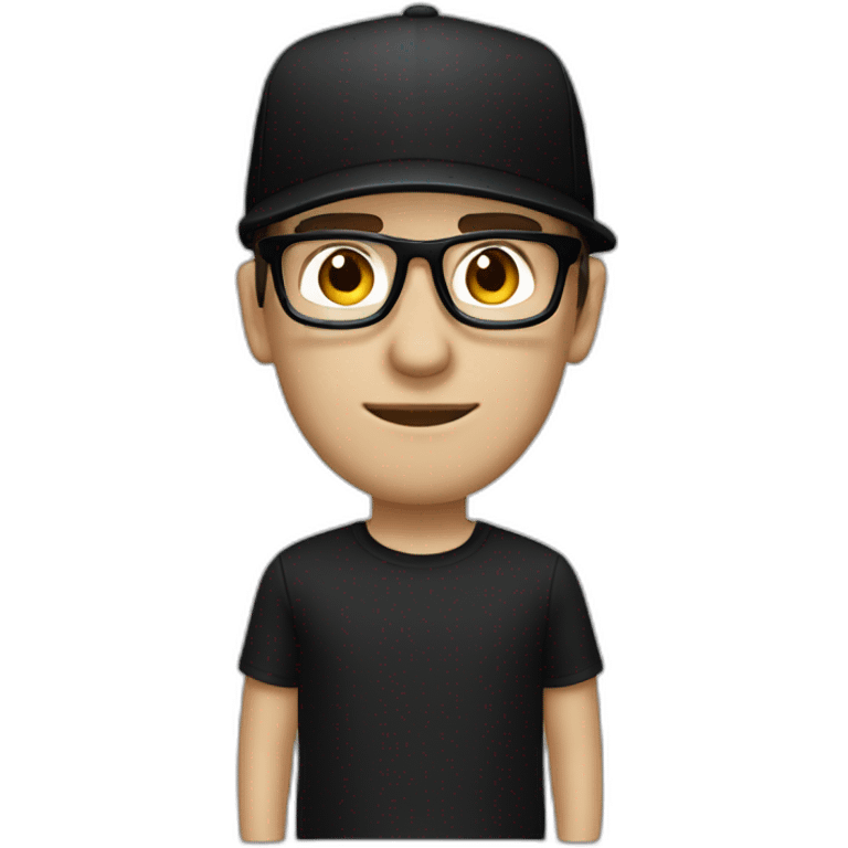 Caucasian man, with a black cap, glasses, and black t-shirt with a drummer player emoji