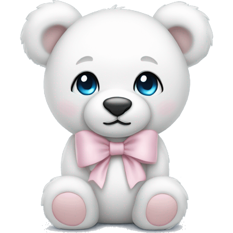 white teddy bear with light pink bow and blue eyes emoji