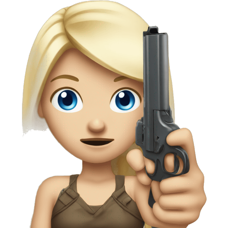 Mad long story Blonde hair blue eyes girl holding gun up emoji