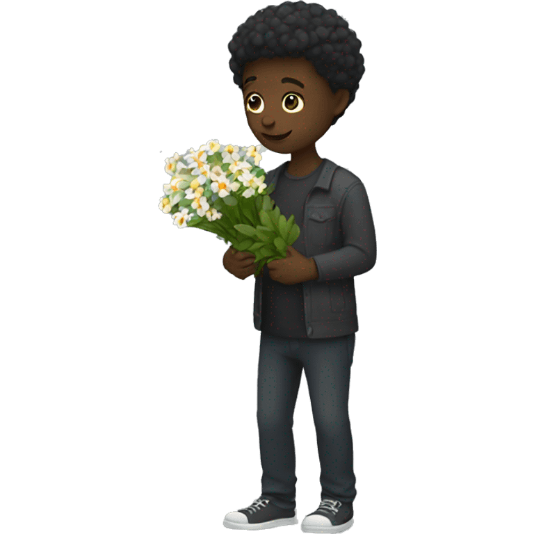 Dark person with picking flowers emoji