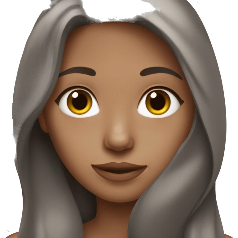 Brown, long haired girl with her grey cat emoji