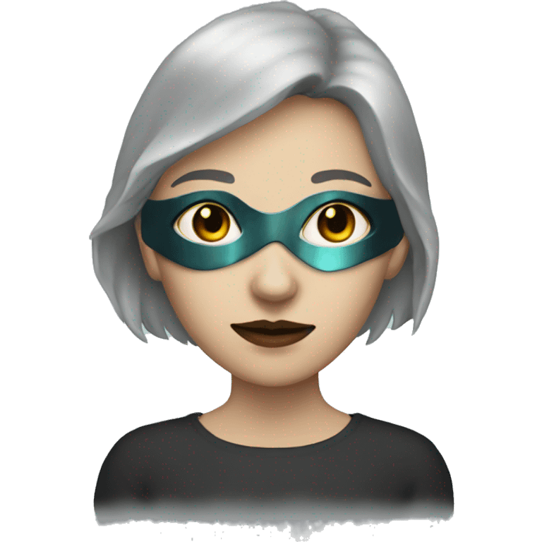 White Woman wearing Dark iridescent wolf mask emoji