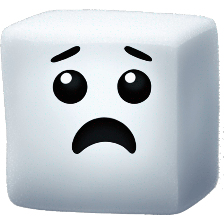 A sugar cube with sad eyes emoji