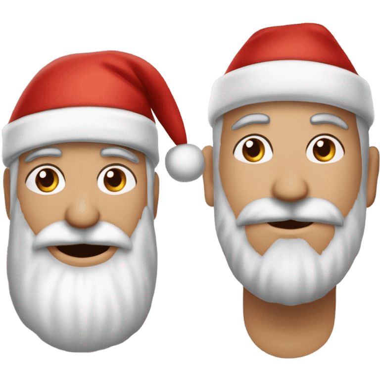 um rapaz esbelto moreno, de olhos castanhos, esbelto com barba rala e um gorro de papai noel na cabeça emoji