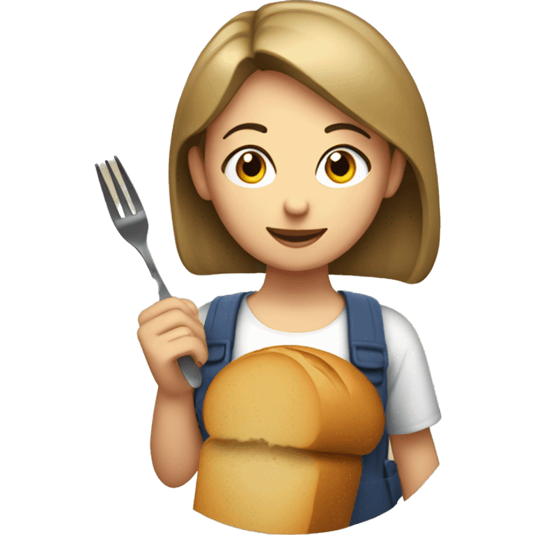 girl with a bread who likes bread with a fork with a camera emoji