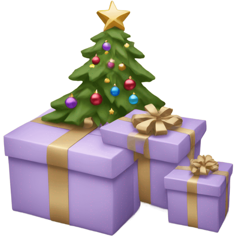 light purple Christmas gifts under a beige tree emoji