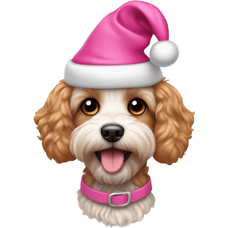 Cavapoo dog wearing pink Santa hat  emoji