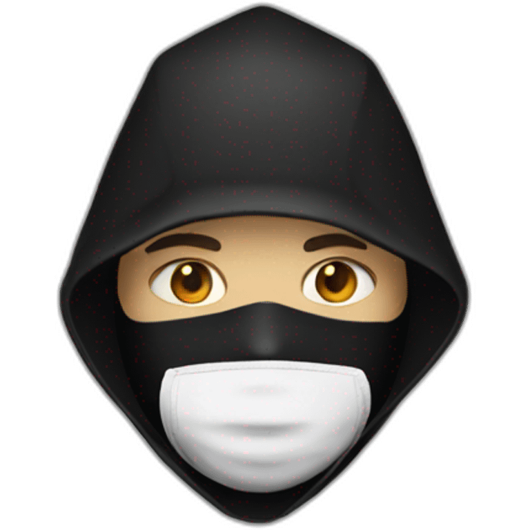 person with a black hood and a white mask emoji