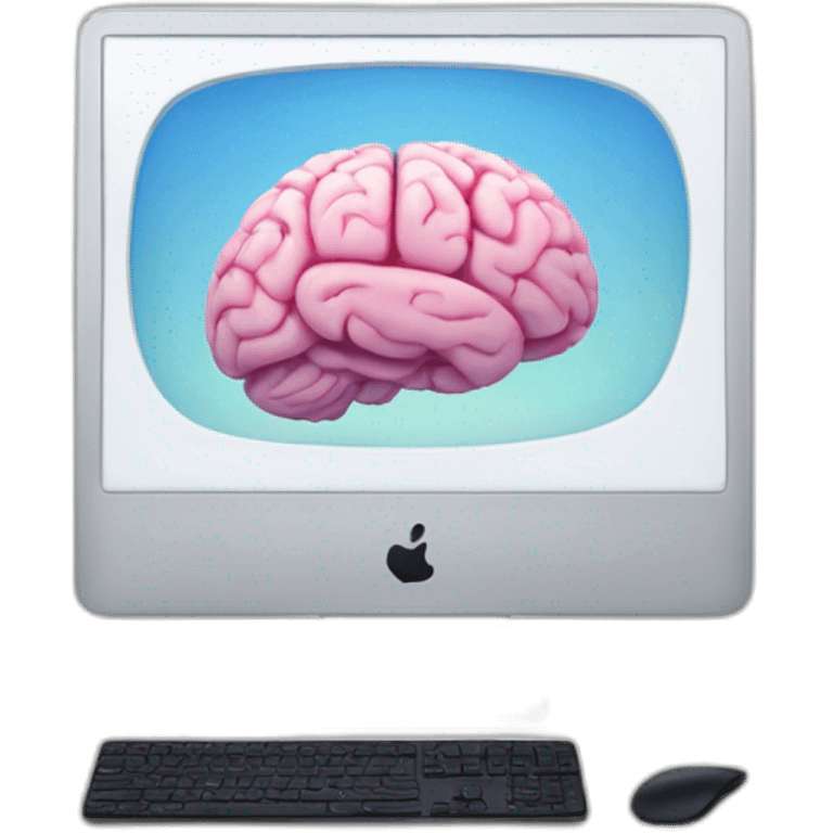 iMac with brain on screen emoji