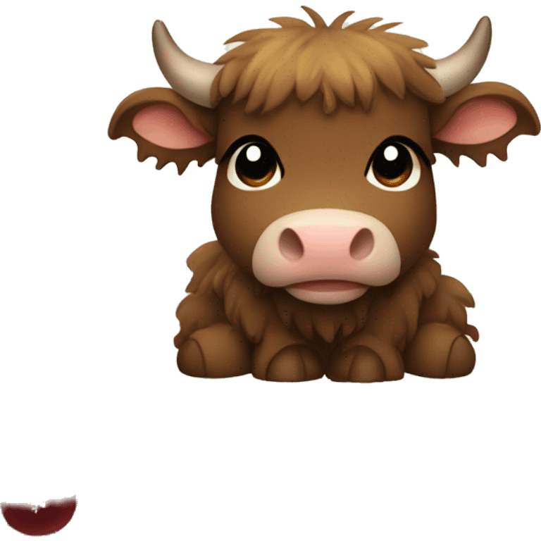 brown fluffy baby scottish cow with a spiderweb between horns in Christmas details emoji