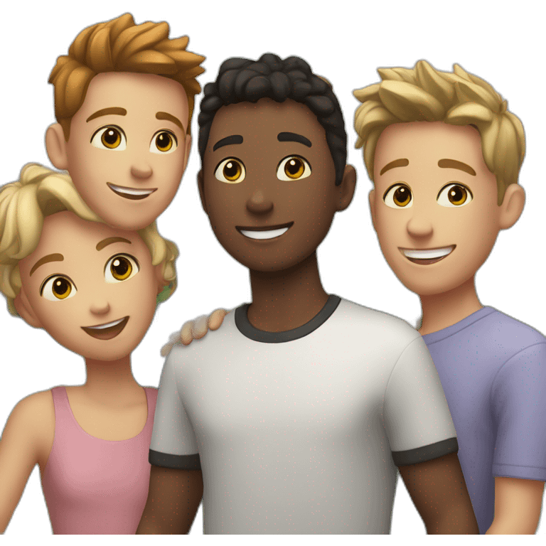 Boy and four friends happy emoji