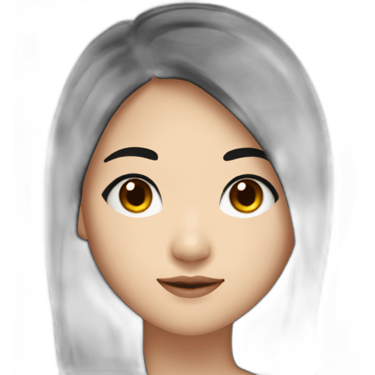 wasian girl with long black hair and eyeliner from head to chest emoji