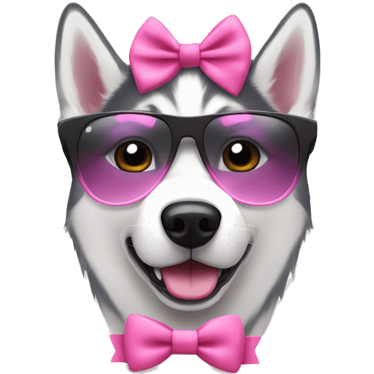 Siberian Husky with sunglasses and a pink bow on its head emoji