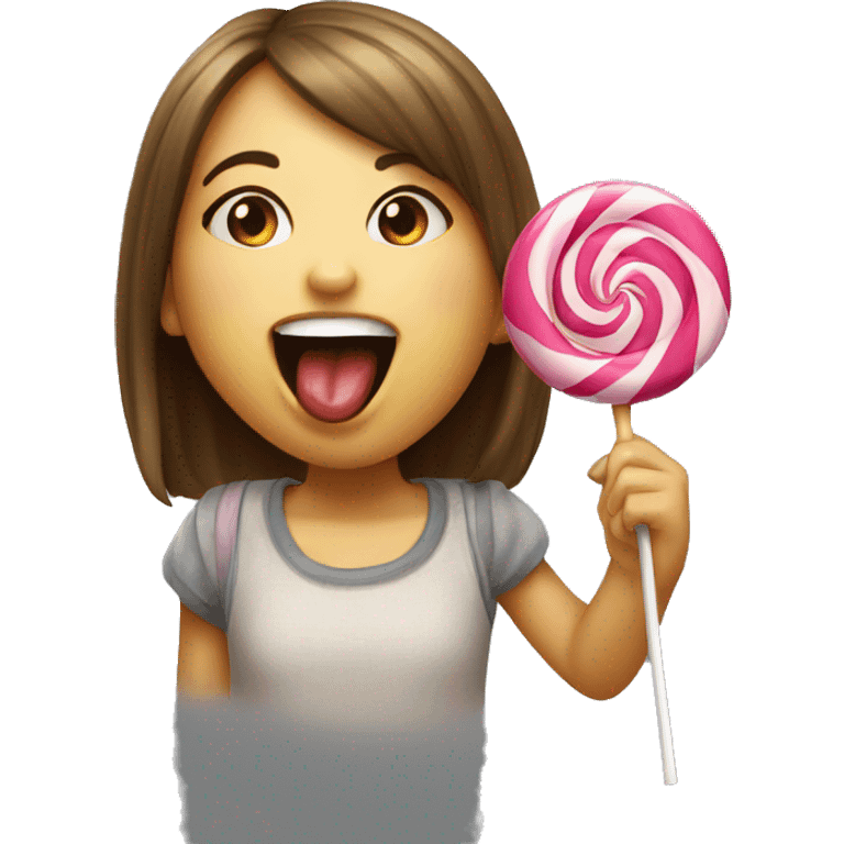 A cute girl licking a lollipop while in laughter emoji