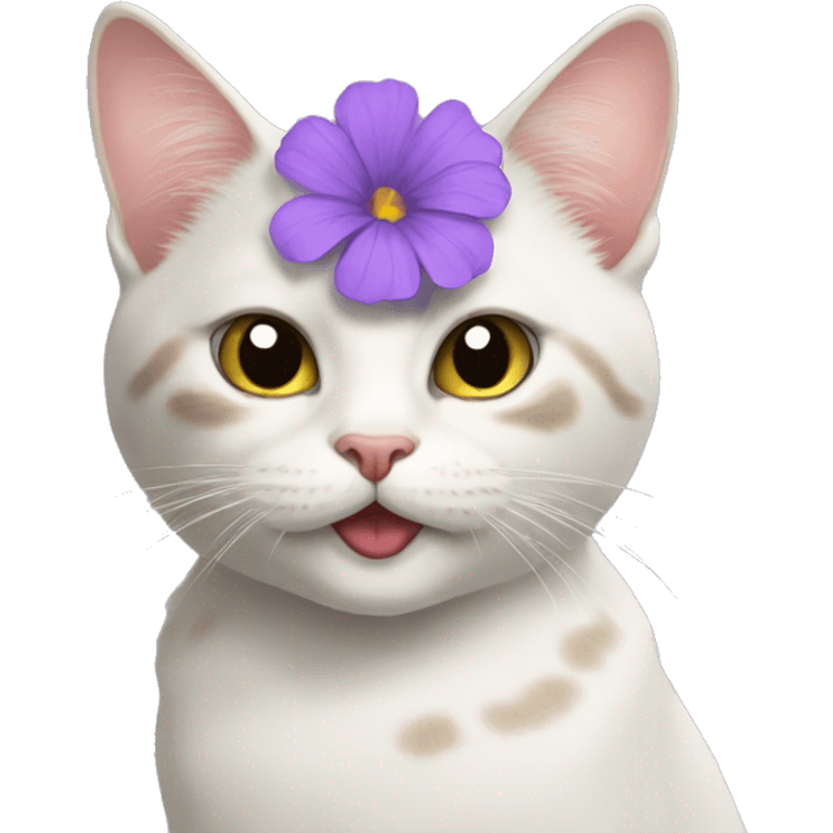 Cat whit a Lila flower in her mouth  emoji