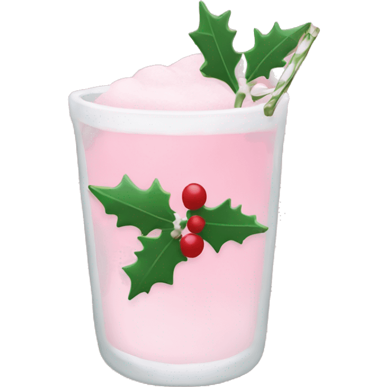 pastel pink christmas drink, with mistletoe on it emoji