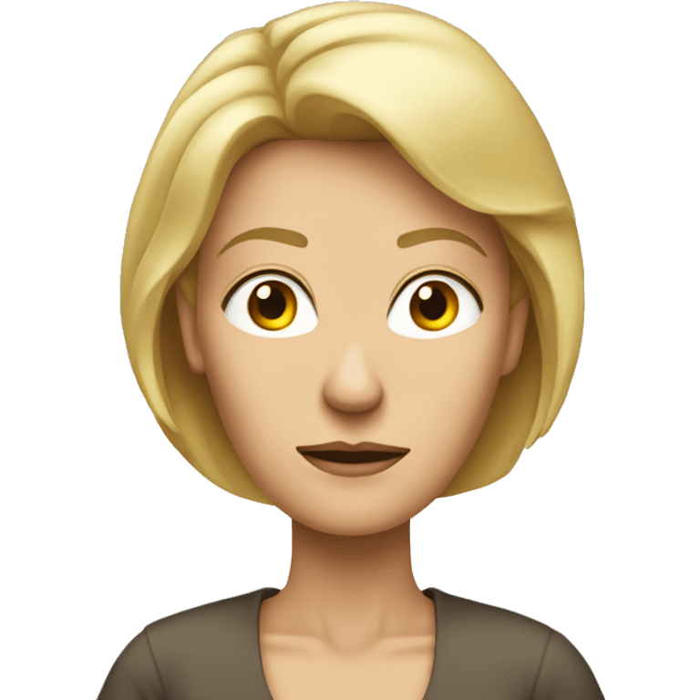 blond middle aged woman with a very long neck and serious looking emoji