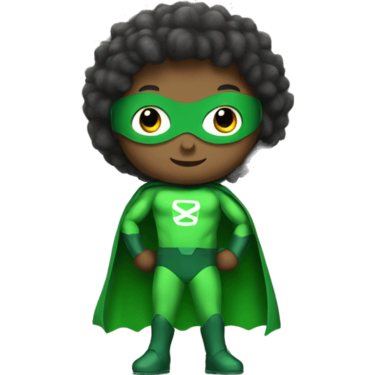 cute mini superhero with green clothes full body saying hello emoji