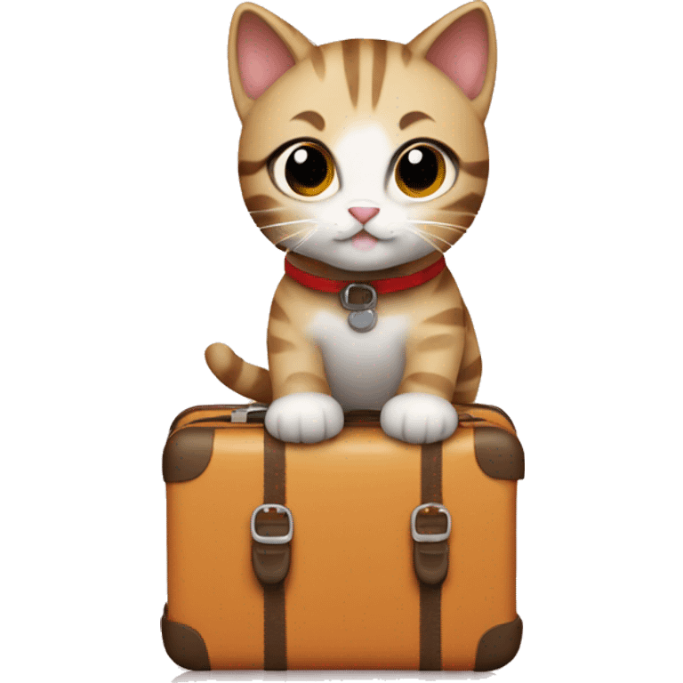 a cute cat going to sea trip with a luggage emoji