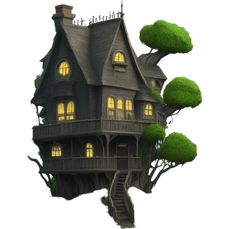 Fantastic fantasy haunted Addams family treehouse hotel overgrown  emoji