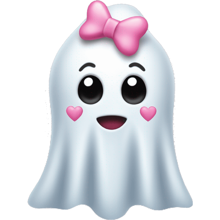 Ghost with floating pink hearts, she wears a bow on her head emoji