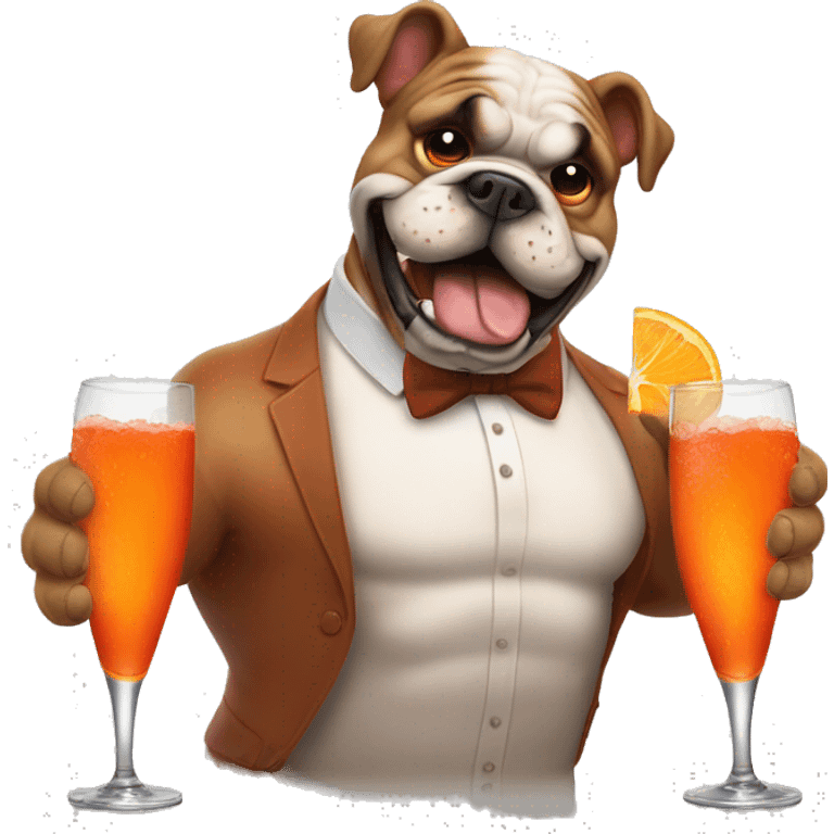 a bulldog winning trivia at a bar while drinking an aperol spritz emoji