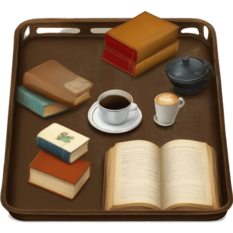 vintage tray with books and coffee  emoji