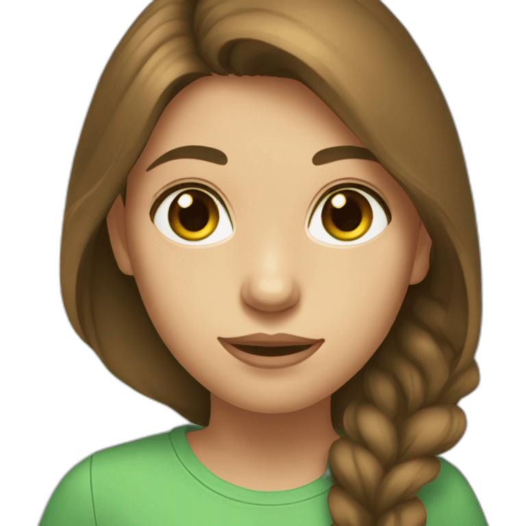 girl with half long brown hair, green shirt, hazel eyes emoji