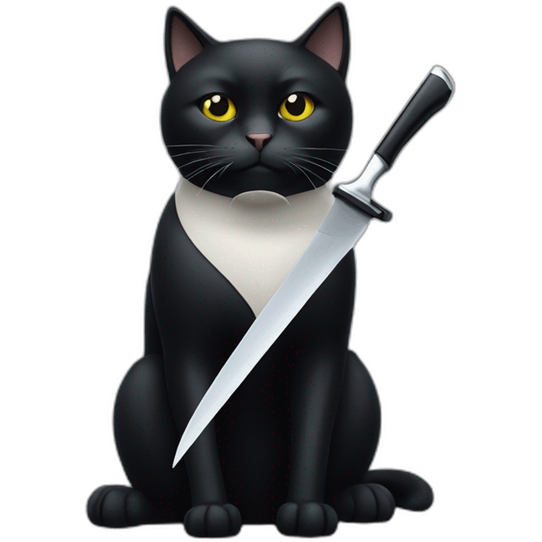 Black cat with a white knife in his mouth emoji