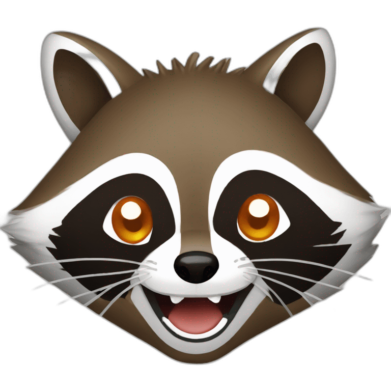 brown raccoon with orange eyes and a dark green hood that is laughing emoji