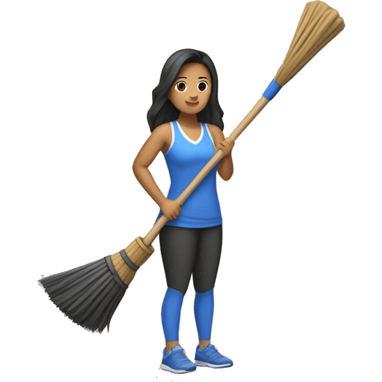 Mid 30 year old filipina holding broom stick westing gym clothes  emoji