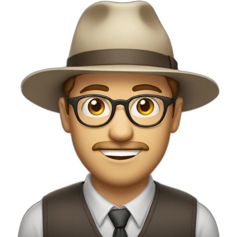 White man with hat, clear glasses and patchy beard emoji