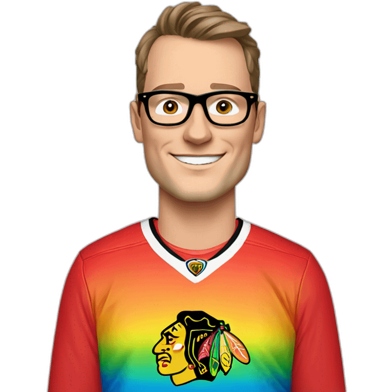 Jonathan Toews wearing glasses and rainbow clothes emoji