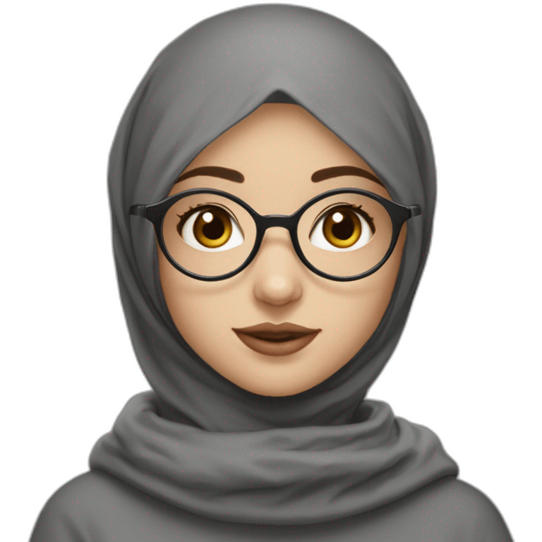 Black hijab white fair skin girl brown eyes wearing round circular metal glasses no make up big cheeks almond eyes emoji