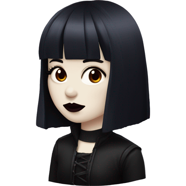 goth girl that has pale white skin and Long Dark Red hair and has dark red fringe bangs and has dark lipstick emoji