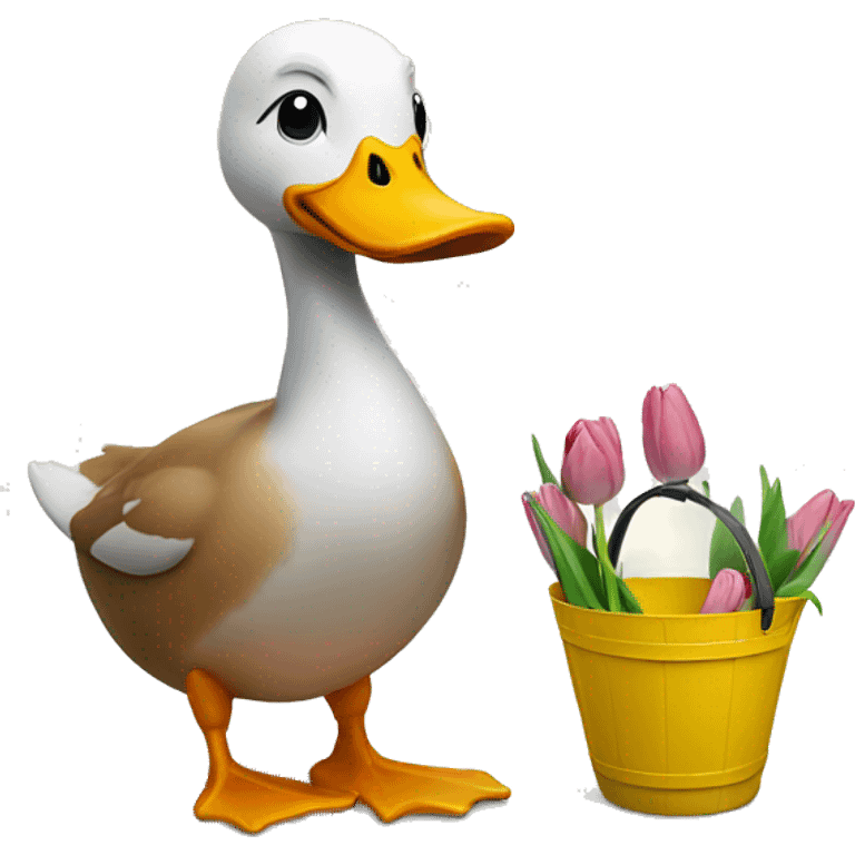 Duck is holding tulip bucket emoji