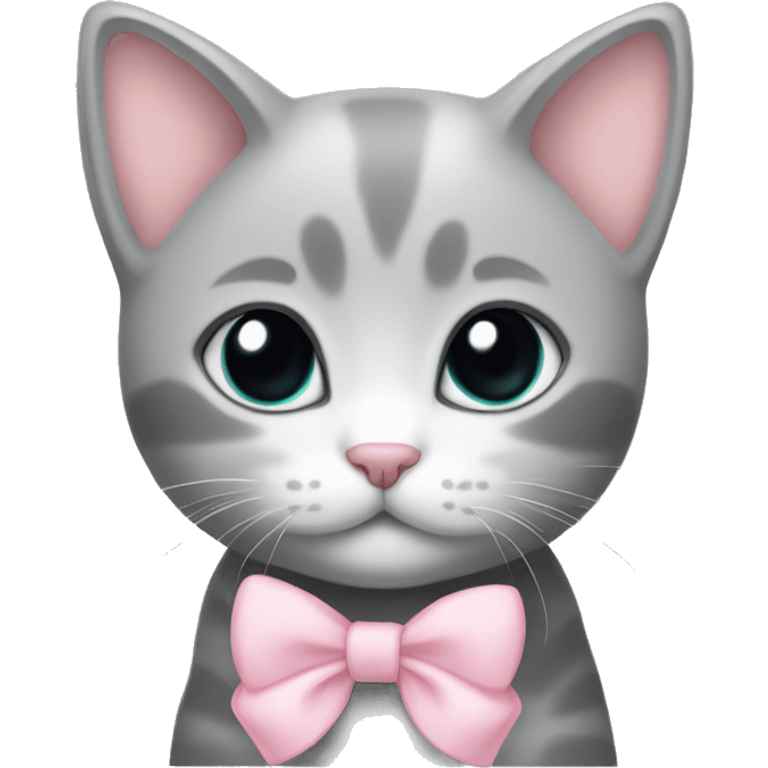 Grey kitten with a cute light pink bow emoji