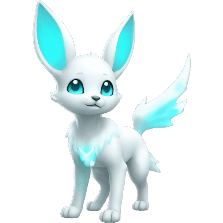 Shiny White Angelic Albino Umbreon. cyan eyes and cyan markings. full body emoji