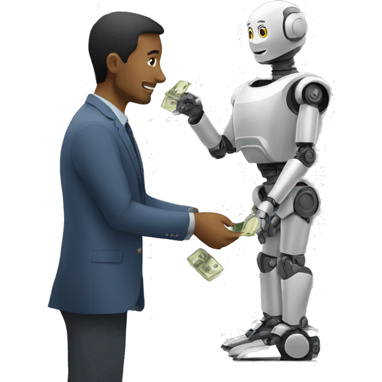 man giving money to robot emoji