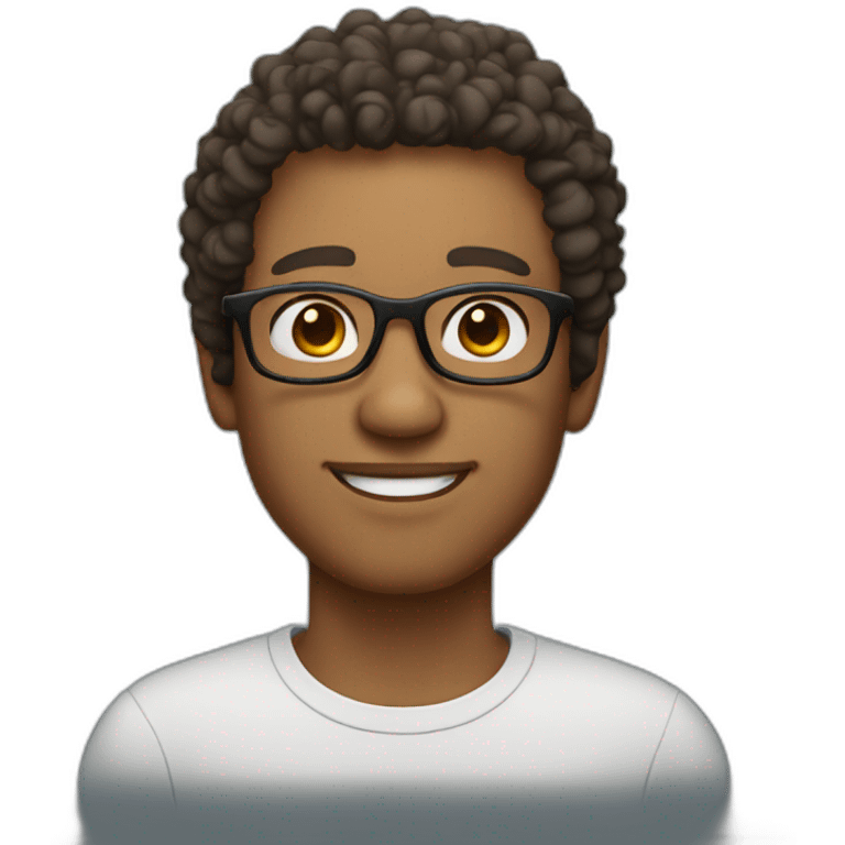 curly short haired man wearing square glasses light skin emoji