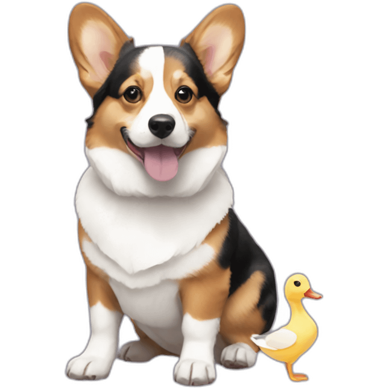 tricolor corgi with white ducks emoji