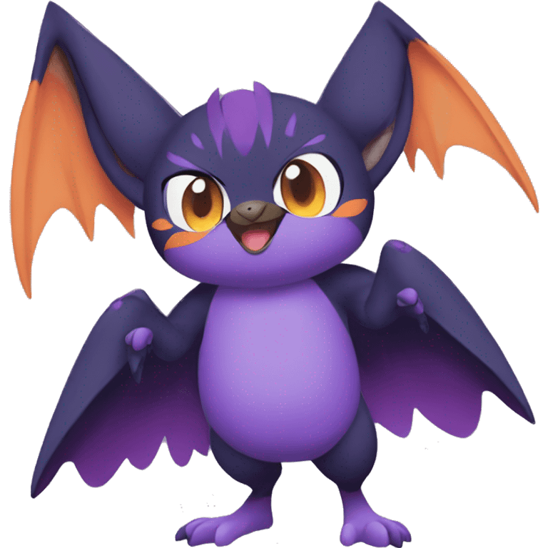 Cool Anthro Black Noibat-Quilava-Pokémon with orange belly and purple markings Full Body emoji