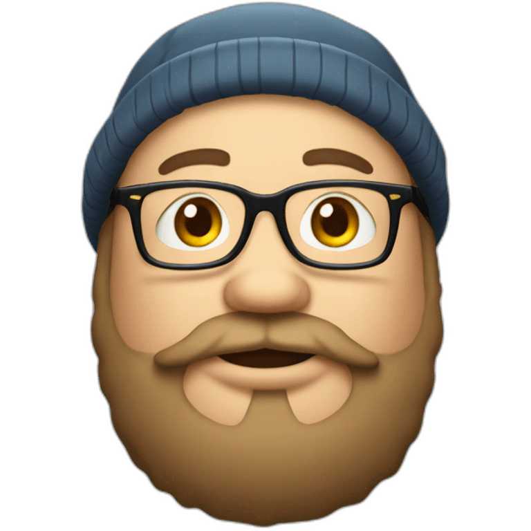 Fat man with beenie on head, beard and glasses emoji