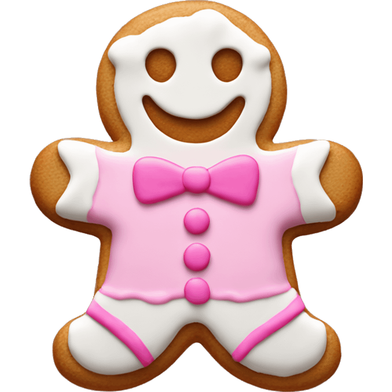 Gingerbread cookie with smiley face and white and pink frosting emoji